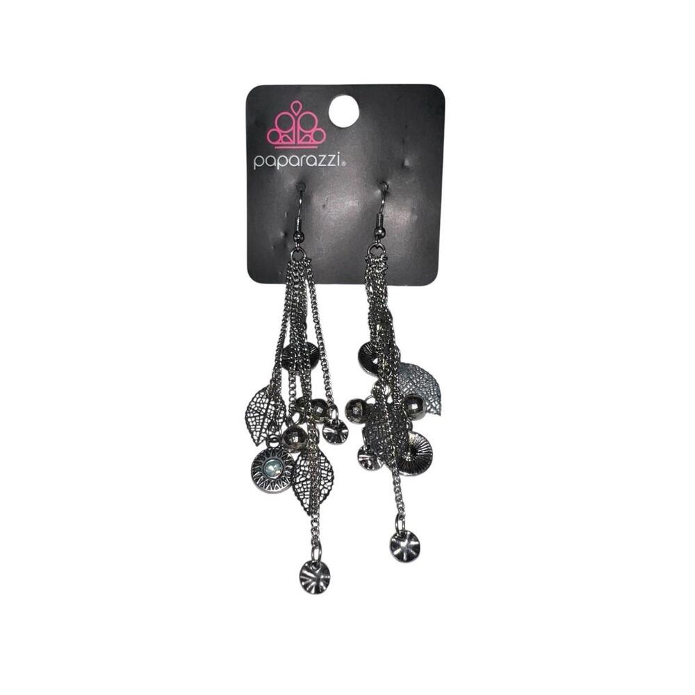 Paparazzi Silver Chain Dangle Earrings w/ Leaf Charms & Beads Lightweight